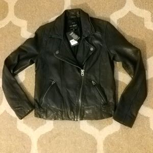 NEW Lucky Brand Black Leather Moto Jacket XS
